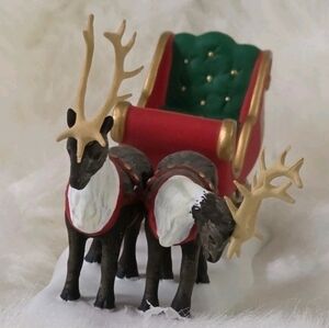 Deparment 46 Festive Reindeer Figurine with Sleigh In Box.
